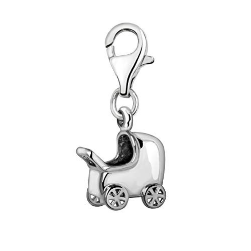 Quiges Charm Anhänger 3D Kinderwagen 925 Silber mit Karabinerverschluss für Bettelarmband von Quiges