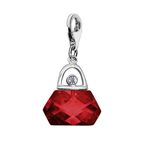 Quiges Charm Anhänger Kristall Rot Zirkonia 3D Handtasche 925 Silber mit Karabinerverschluss für Bettelarmband von Quiges