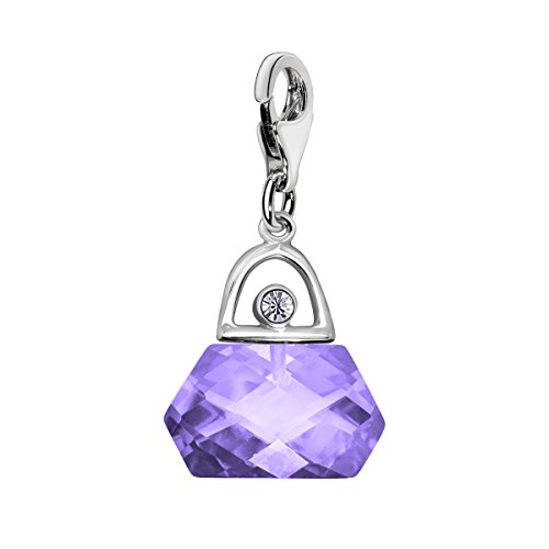 Quiges Charm Anhänger Kristall Violett Zirkonia 3D Handtasche 925 Silber mit Karabinerverschluss für Bettelarmband von Quiges