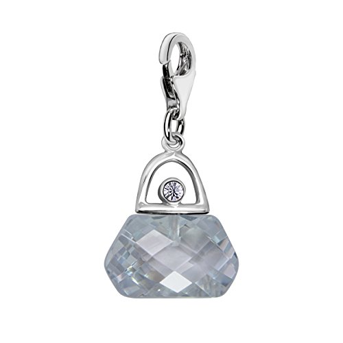 Quiges Charm Anhänger Kristall Weiß Zirkonia 3D Handtasche 925 Silber mit Karabinerverschluss für Bettelarmband von Quiges