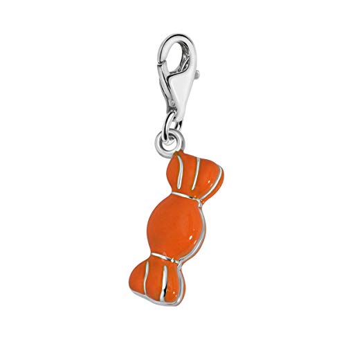 Quiges Charm Anhänger Orange Emaille 3D Süßigkeiten Wickeln Candy 925 Silber mit Karabinerverschluss für Bettelarmband von Quiges