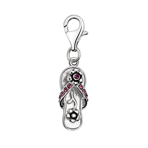 Quiges Charm Anhänger Rosa Zirkonia Flip Flop Blume 925 Silber mit Karabinerverschluss für Bettelarmband von Quiges