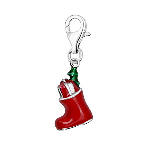 Quiges Charm Anhänger Rot Emaille 3D Weihnachten Christmas Stiefel 925 Silber mit Karabinerverschluss für Bettelarmband von Quiges