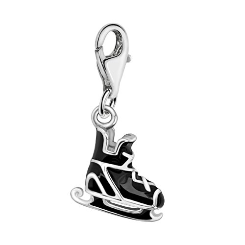 Quiges Charm Anhänger Schwarz Emaille 3D Eislaufen Stiefel Skate 925 Silber mit Karabinerverschluss für Bettelarmband von Quiges