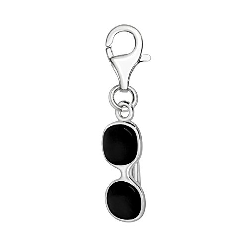 Quiges Charm Anhänger Schwarz Emaille 3D Sonnenbrille 925 Silber mit Karabinerverschluss für Bettelarmband von Quiges