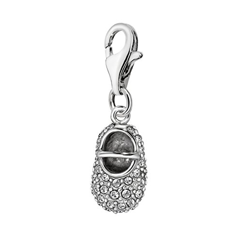 Quiges Charm Anhänger Weiß Zirkonia 3D Baby Schuh Sandale 925 Silber mit Karabinerverschluss für Bettelarmband von Quiges