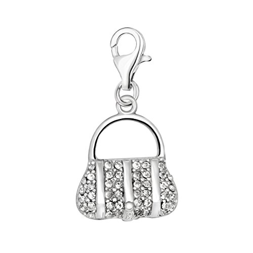 Quiges Charm Anhänger Weiß Zirkonia 3D Geldbörse Tasche 925 Silber mit Karabinerverschluss für Bettelarmband von Quiges