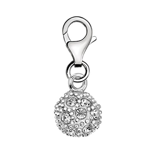 Quiges Charm Anhänger Weiß Zirkonia 3D Kugel Ball 925 Silber mit Karabinerverschluss für Bettelarmband von Quiges