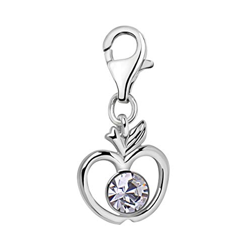 Quiges Charm Anhänger Weiß Zirkonia Apfel Form 925 Silber mit Karabinerverschluss für Bettelarmband von Quiges