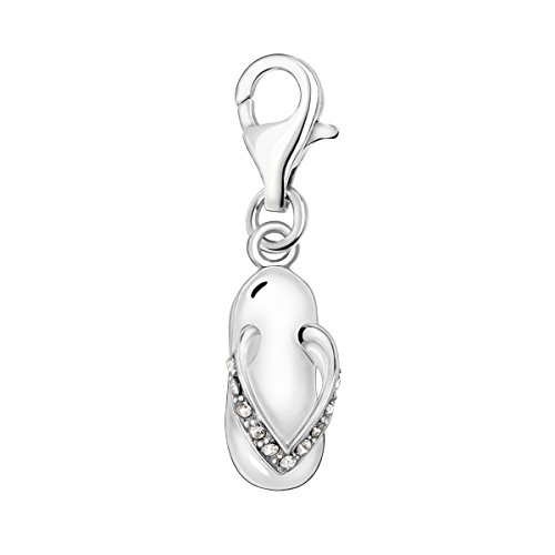 Quiges Charm Anhänger Weiß Zirkonia Flip Flop Slipper 925 Silber mit Karabinerverschluss für Bettelarmband von Quiges