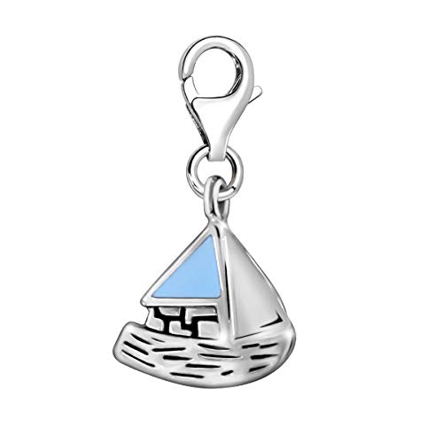 Quiges Charms Anhänger 3D Blaue Emaille Segelboot Versilbert Damen Schmuck für Bettelarmband von Quiges