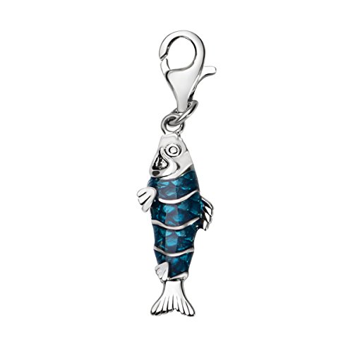 Quiges Charms Anhänger 3D Blauer Emaille Fisch Versilbert Damen Schmuck für Bettelarmband von Quiges