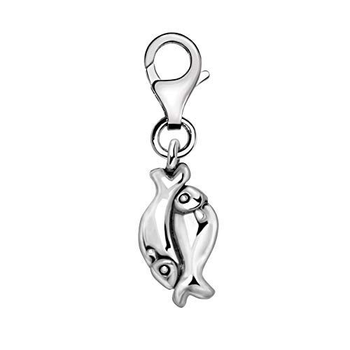 Quiges Charms Anhänger 3D Fische Sternzeichen Horoskop Versilbert Damen Schmuck für Bettelarmband von Quiges