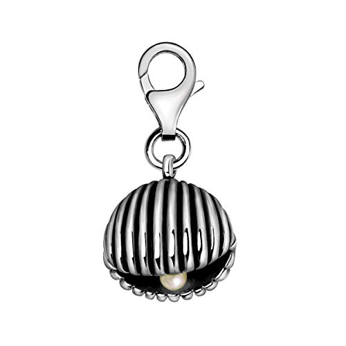 Quiges Charms Anhänger 3D Offene Muschel mit Perle Versilbert Damen Schmuck für Bettelarmband von Quiges