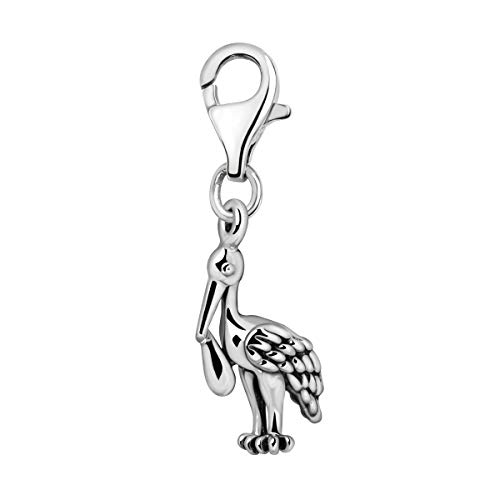 Quiges Charms Anhänger 3D Storch mit Baby Versilbert Damen Schmuck für Bettelarmband von Quiges