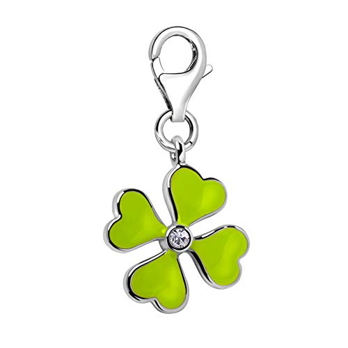 Quiges Charms Anhänger 3D Weißer Zirkonia und Grüner Emaille Lucky Kleeblatt Versilbert Damen Schmuck für Bettelarmband Quiges Charms Anhänger 3D Weißer Zirkonia und Grüner Emaille Lucky Kleeblatt Versilbert Damen Schmuck für Bettelarmband von Quiges