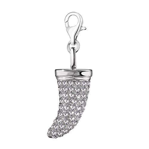 Quiges Charms Anhänger 3D Zirkonia Zahn Brillant Groß Clip On Karabinerverschluss Versilbert Damen Schmuck für Kette von Quiges