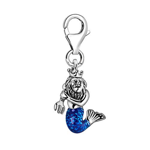 Quiges Charms Anhänger Blaue Emaille 3D Neptun mit Dreizack Versilbert Damen Schmuck für Bettelarmband von Quiges