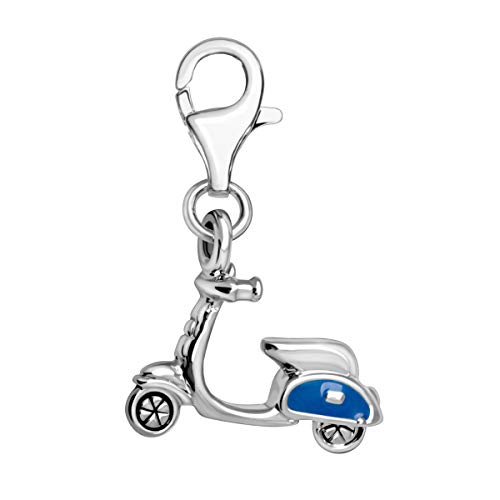 Quiges Charms Anhänger Blaue Emaille 3D Vespa Roller Versilbert Damen Schmuck für Bettelarmband von Quiges