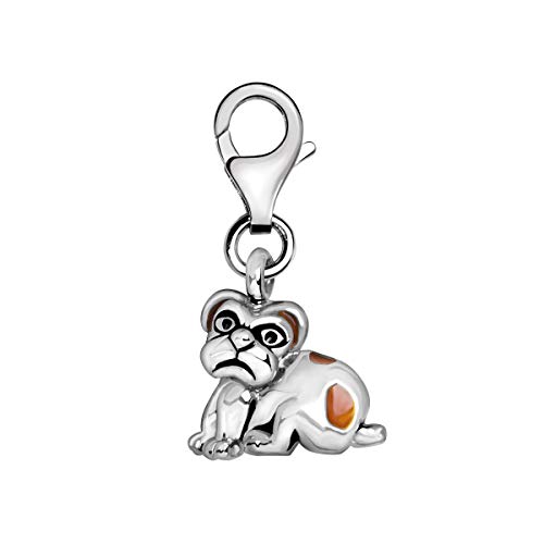 Quiges Charms Anhänger Braune Emaille 3D Bulldogge Versilbert Damen Schmuck für Bettelarmband von Quiges