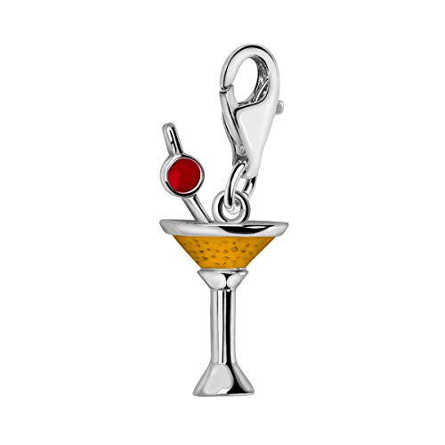 Quiges Charms Anhänger Gelbe Emaille 3D Cocktail Getränk Versilbert Damen Schmuck für Bettelarmband von Quiges