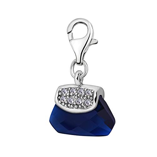 Quiges Charms Anhänger Kristallblaue Zirkonia 3D Handtasche Versilbert Damen Schmuck für Bettelarmband von Quiges