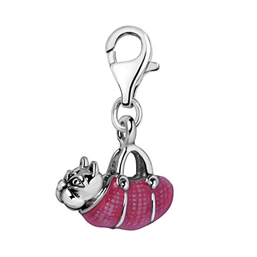 Quiges Charms Anhänger Rote Emaille Tasche mit 3D Bulldogge Versilbert Damen Schmuck für Bettelarmband von Quiges