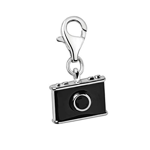 Quiges Charms Anhänger Schwarze Emaille 3D Foto Kamera Versilbert Damen Schmuck für Bettelarmband von Quiges