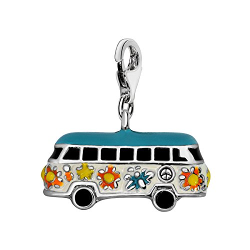 Quiges Charms Anhänger Versilbert Hippie Bus Versilbert Damen Schmuck für Bettelarmband von Quiges