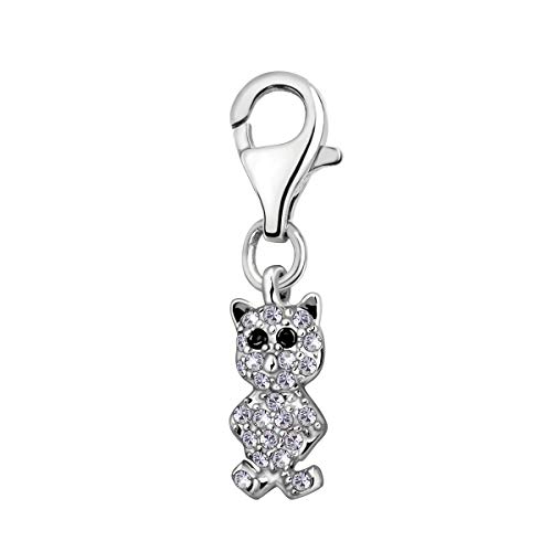 Quiges Charms Anhänger Zirkonia Katze Versilbert Damen Schmuck für Bettelarmband von Quiges