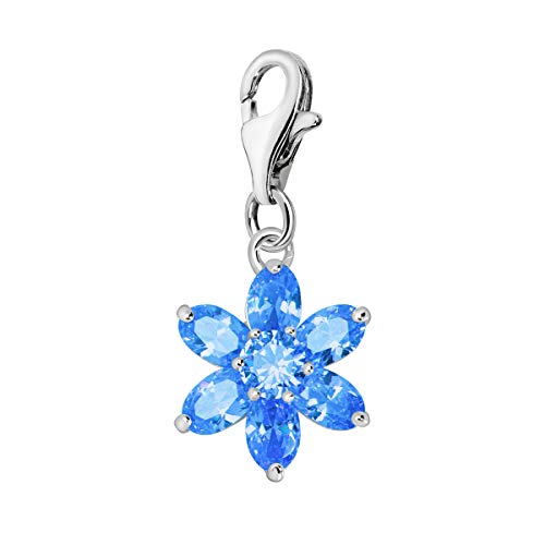 Quiges Charms Anhänger mit Zirkonia Blau Blume Versilbert Damen Schmuck für Bettelarmband von Quiges