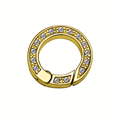 Quiges Clip Ring Carrier Gold 17 mm Edelstahl Verbindungsring mit Zirkonia Kristalle für Kette und Coin Anhänger von Quiges