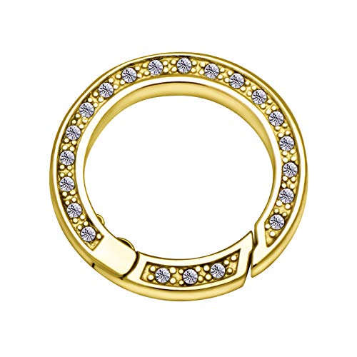 Quiges Clip Ring Carrier Gold 22 mm Edelstahl Verbindungsring mit Zirkonia Kristalle für Kette und Coin Anhänger von Quiges