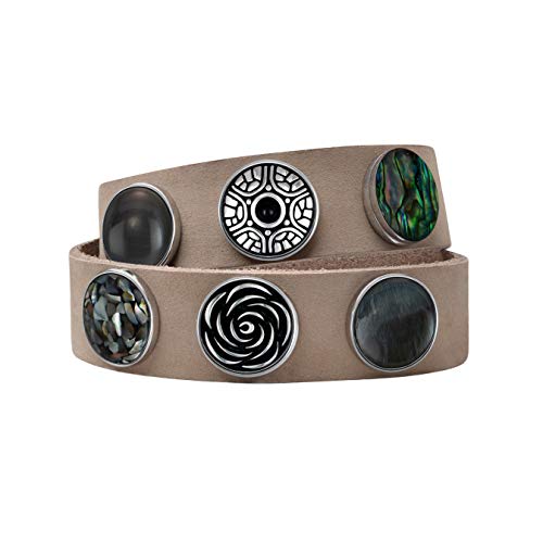 Quiges Damen 18mm Druckknopf Armband aus Leder Hellgrau mit Grau/Grün Click Buttons 38-40cm von Quiges