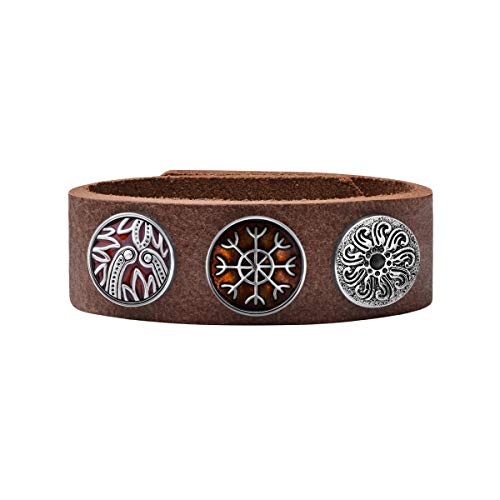 Quiges Damen 18mm Druckknopf Armband aus Leder Rot Braun mit Braune and Silberne Click Buttons 18-20cm von Quiges