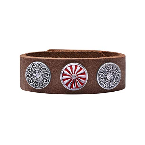 Quiges Damen 18mm Druckknopf Armband aus Leder Rot Braun mit Rote und Silberne Click Buttons 18-20cm von Quiges