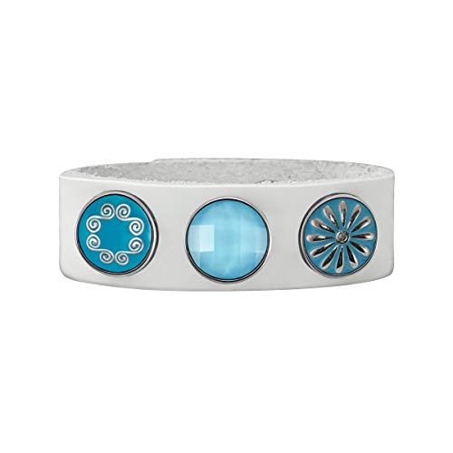 Quiges Damen 18mm Druckknopf Armband aus Leder Weißer Frost mit Aqua Blaue Click Buttons 18-20cm von Quiges