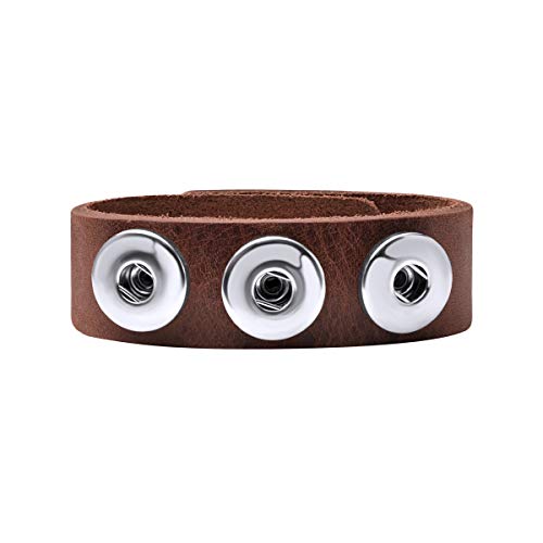 Quiges Damen 18mm Druckknopf Chunk Armband aus Leder Braun Hickory Verstellbar 18.5-20.5cm für Click Buttons von Quiges