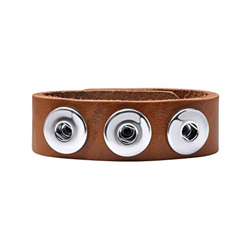 Quiges Damen 18mm Druckknopf Chunk Armband aus Leder Braun Zimt Verstellbar 18.5-20.5cm für Click Buttons von Quiges