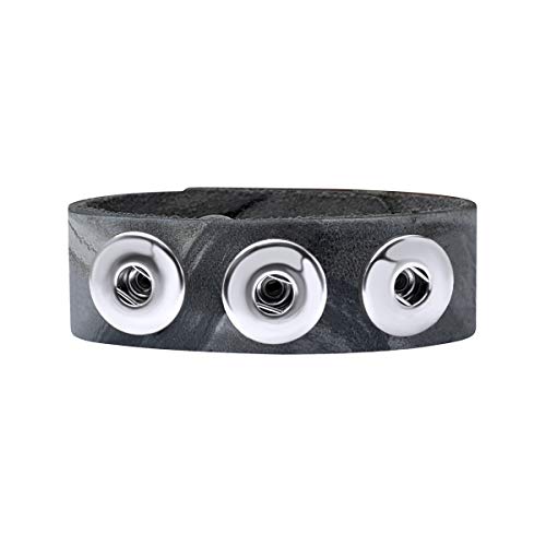 Quiges Damen 18mm Druckknopf Chunk Armband aus Leder Grau Marmor Verstellbar 18.5-20.5cm für Click Buttons von Quiges