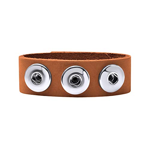 Quiges Damen 18mm Druckknopf Chunk Armband aus Leder Hellbraun Verstellbar 18.5-20.5cm für Click Buttons von Quiges