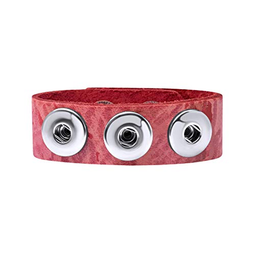 Quiges Damen 18mm Druckknopf Chunk Armband aus Leder Rot Lava Verstellbar 18.5-20.5cm für Click Buttons von Quiges