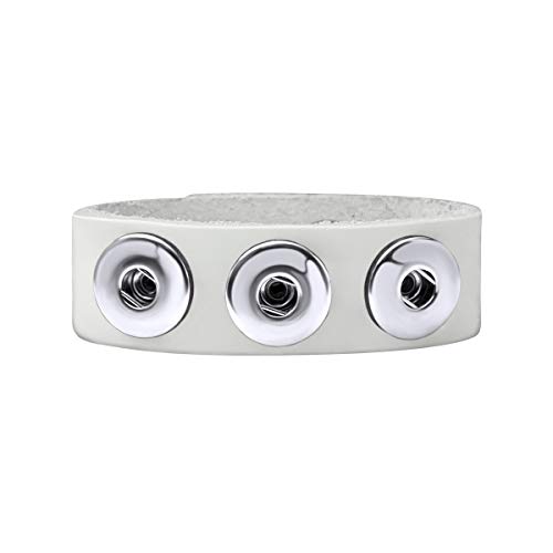 Quiges Damen 18mm Druckknopf Chunk Armband aus Leder Weiß Schnee Verstellbar 18.5-20.5cm für Click Buttons von Quiges