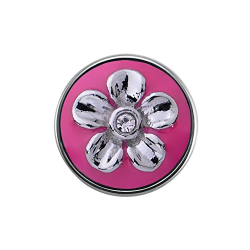 Quiges Damen Click Button 18mm Chunk Blume Rosa mit Zirkonia für Druckknopf Zubehör von Quiges