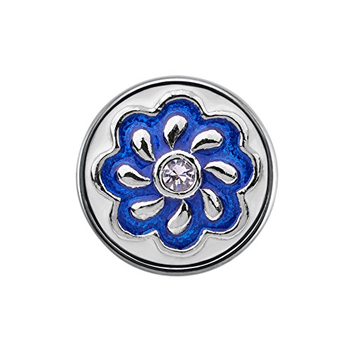 Quiges Damen Click Button 18mm Chunk Blume Weiß mit Blau für Druckknopf Zubehör von Quiges