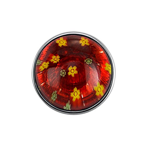 Quiges Damen Click Button 18mm Chunk Glas Rot mit Blumen für Druckknopf Zubehör von Quiges