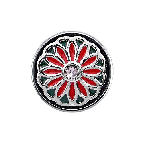 Quiges Damen Click Button 18mm Chunk Grün/Rote Blume Ornament für Druckknopf Zubehör von Quiges