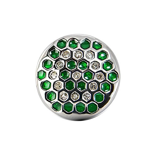 Quiges Damen Click Button 18mm Chunk Grüne Wabe mit Kristall Zirkonia für Druckknopf Zubehör von Quiges