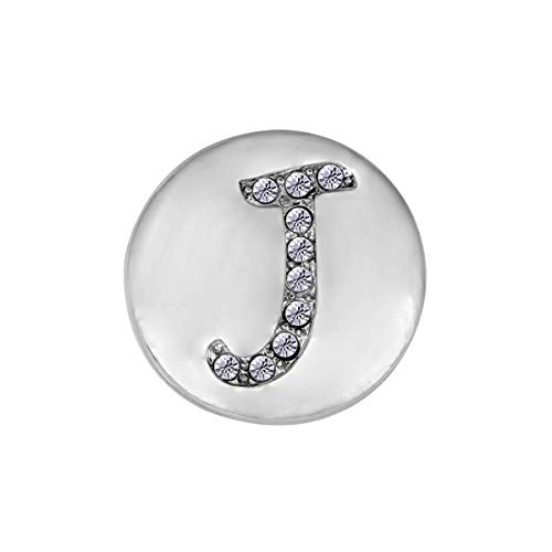 Quiges Damen Click Button 18mm Chunk Versilbert Alphabet J Glänzend für Druckknopf Zubehör von Quiges