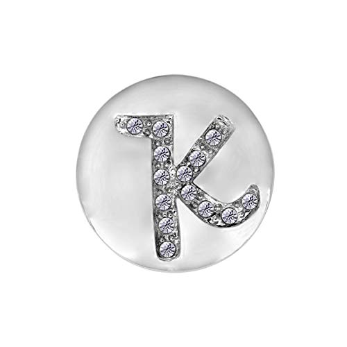 Quiges Damen Click Button 18mm Chunk Versilbert Alphabet K Glänzend Chunk für Druckknopf Zubehör von Quiges